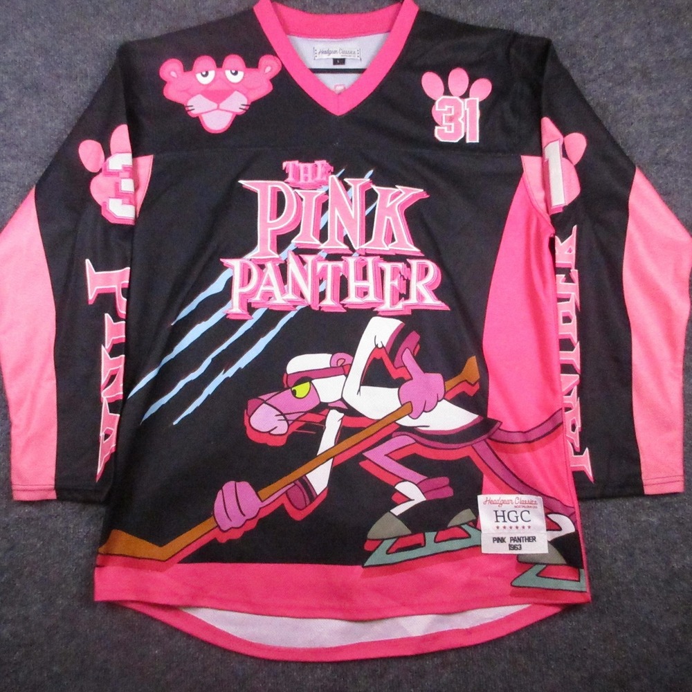 Headgear Classics Jersey Mens Large Black Pink Panther 31 Graphic Hockey Cartoon